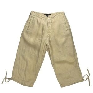 New Gen Linen Pants Womens Sz Medium Khaki Tan 100% Pure Linen Capri Vacay Pants